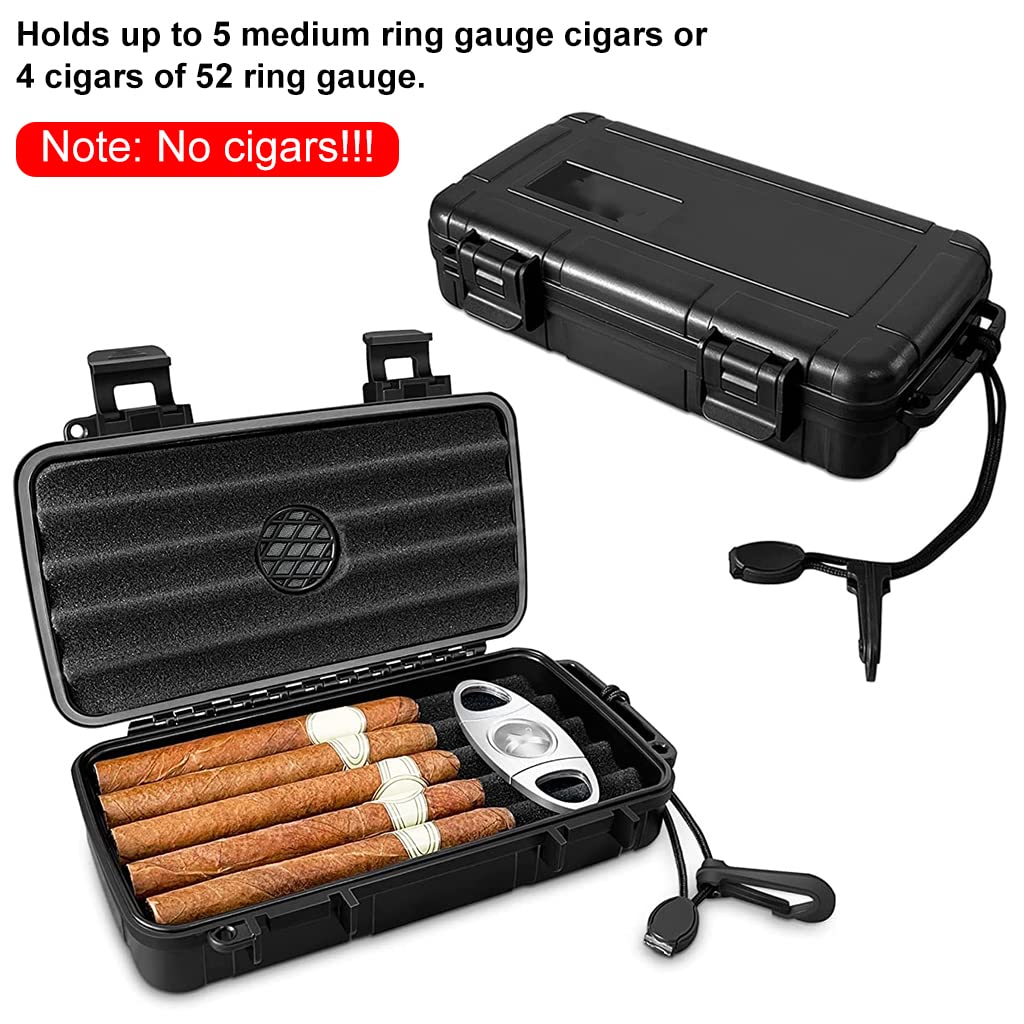 GUSTAVE Cigar Humidor Case, Portable Travel Cigar Box with Humidifier Disc & Cigar Cutter, Waterproof Airtight Cigar Case with Handstrap (Holds up to 5 Cigars) GUSTAVE Cigar Humidor Case, Portable Travel Cigar Box with Humidifier Disc & Cigar Cutter, Waterproof Airtight Cigar Case with Handstrap (Holds up to 5 Cigars)